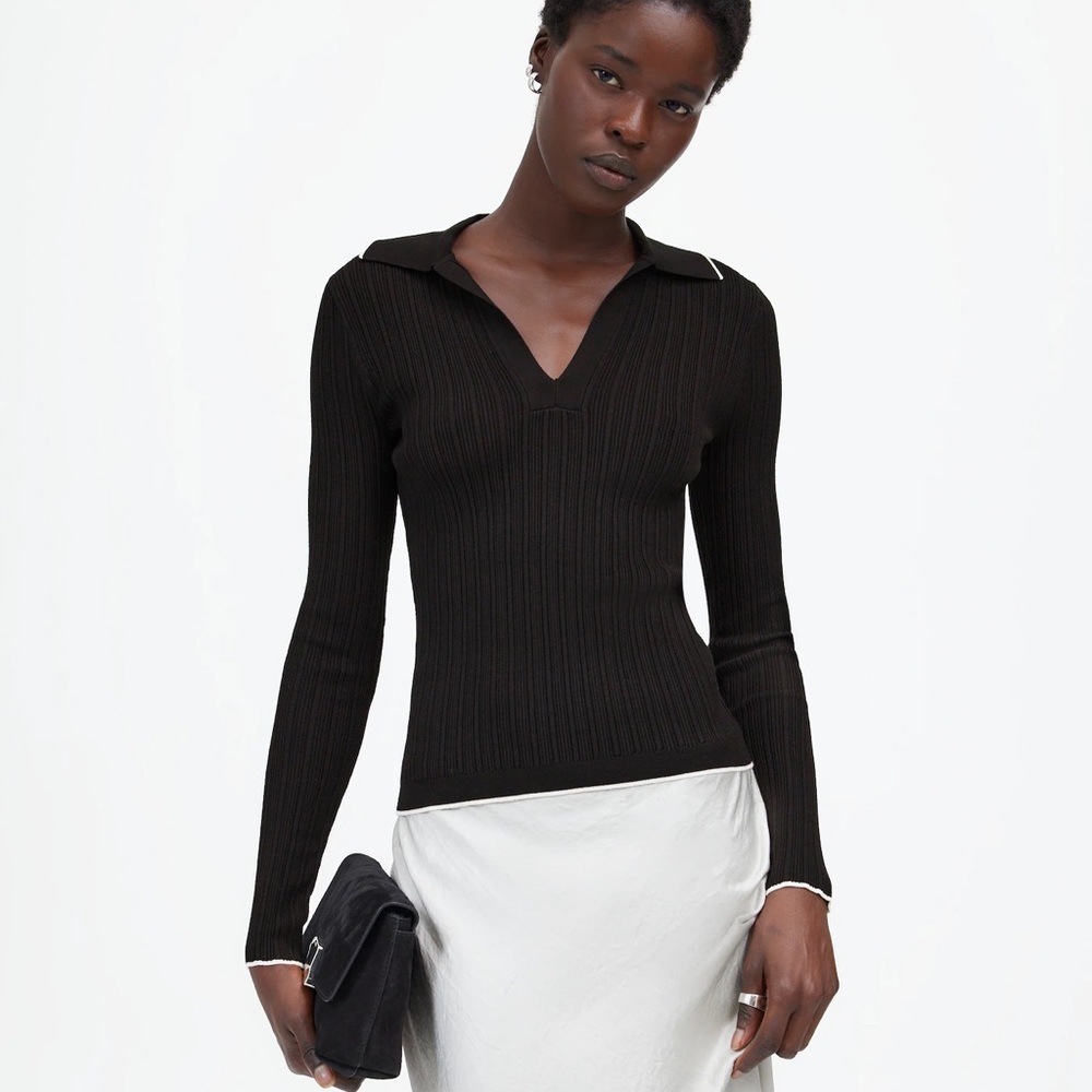 NWT Madewell The Signature Knit Johnny-Collar Sweater in Black